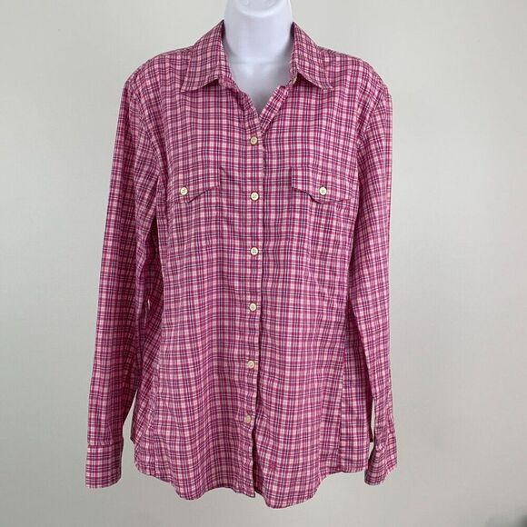 Banana Republic Shirt sz XL Button Front LS Pink Plaid Pockets - Picture 1 of 8